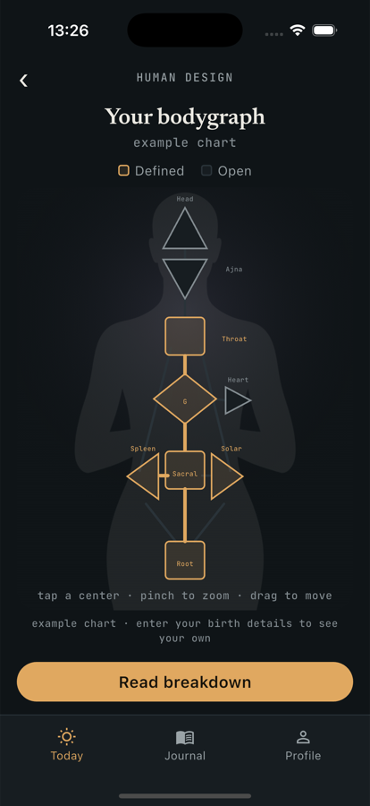 A Human Design bodygraph chart in Atlanyas